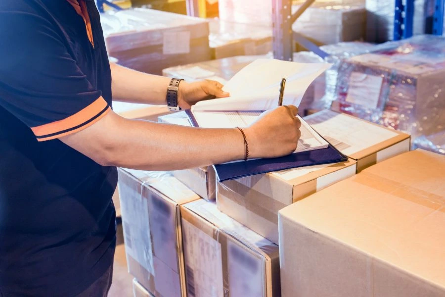Customs agent checking goods